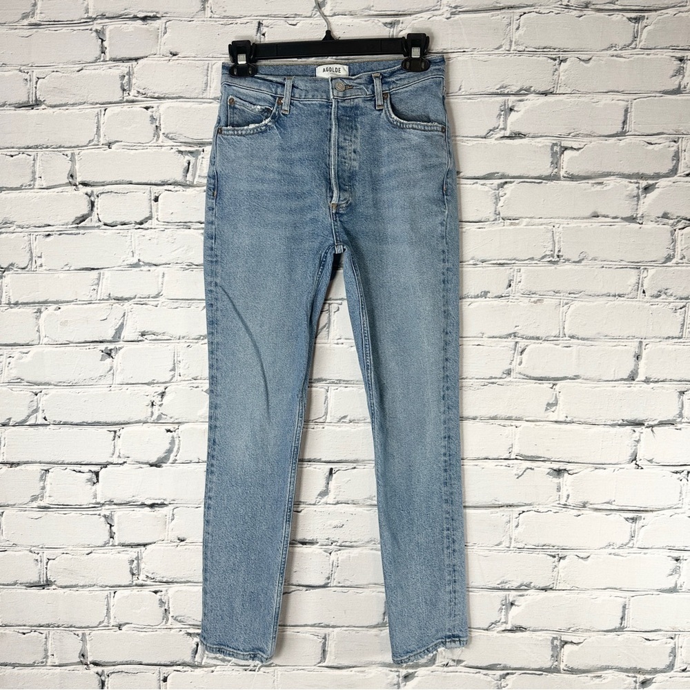 Agolde Nico Button Fly Skinny Fray Ankle Jeans High Rise Size 27 Organic Cotton